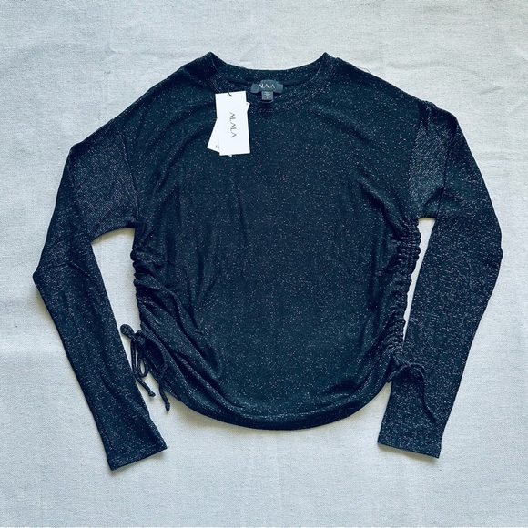 ALALA Charter Ruched Sparkle Sweatshirt Top New - Picture 5 of 11